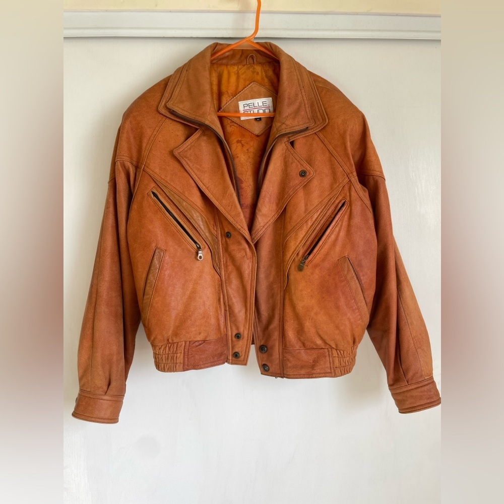 Men’s Vintage Pelle Studio Weathered Orange-Brown Crop Leather Jacket sz. M